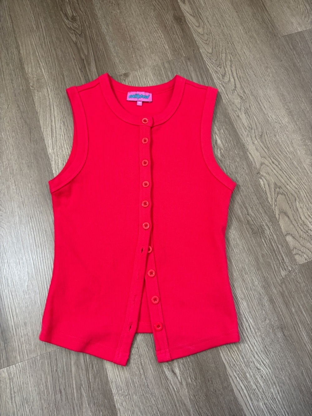 Edikted Bright Red Ribbed Button Tank